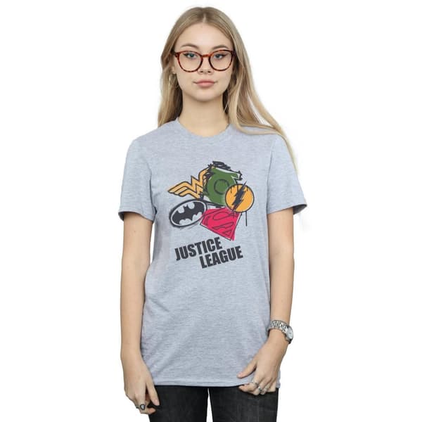 DC Comics Dam/Tjej Justice League Spray Logos Boyfriend T-shirt i bomull