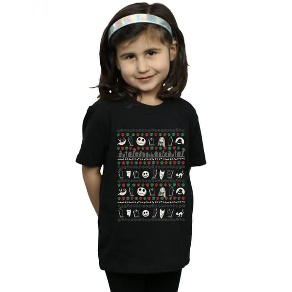 Disney Nightmare Before Christmas - T-shirt i bomull med festliga ikoner för flickor
