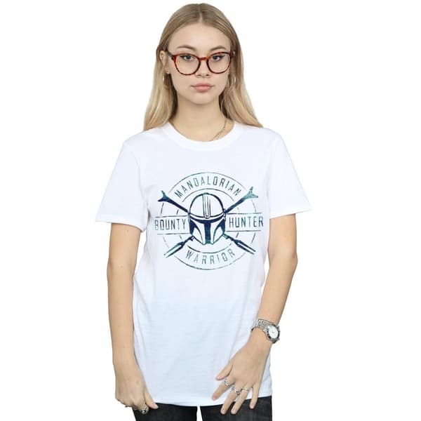 Star Wars Dam/kvinnor The Mandalorian Warrior Crest Boyfriend T-shirt i bomull