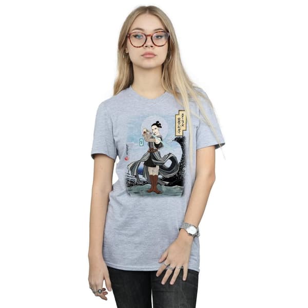 Star Wars Dam/Tjej The Last Jedi Japanese Rey Boyfriend T-shirt i bomull