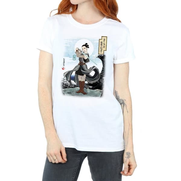 Star Wars Dam/Tjej The Last Jedi Japanese Rey Boyfriend T-shirt i bomull
