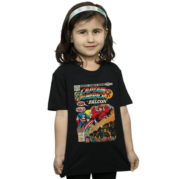 Marvel T-shirt i bomull med serieomslag av Captain America och Falcon för flickor