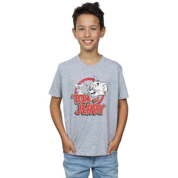 Tom And Jerry T-shirt med nödställd logotyp för pojkar