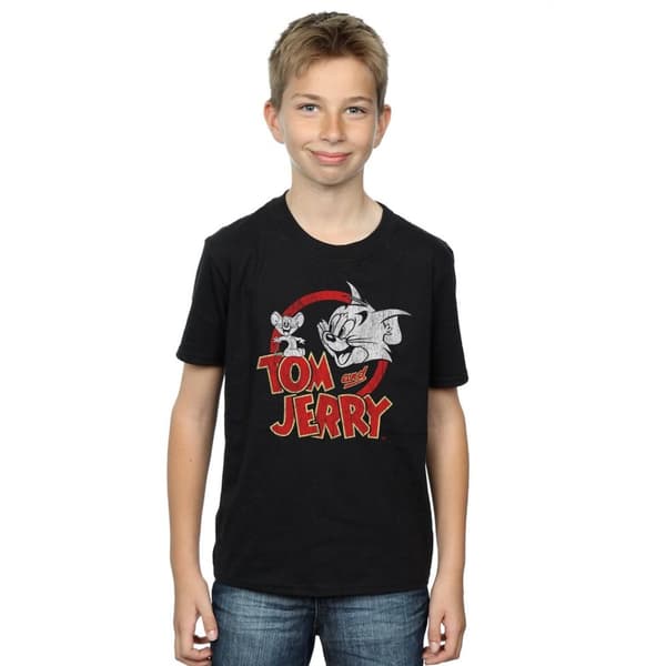 Tom And Jerry T-shirt med nödställd logotyp för pojkar