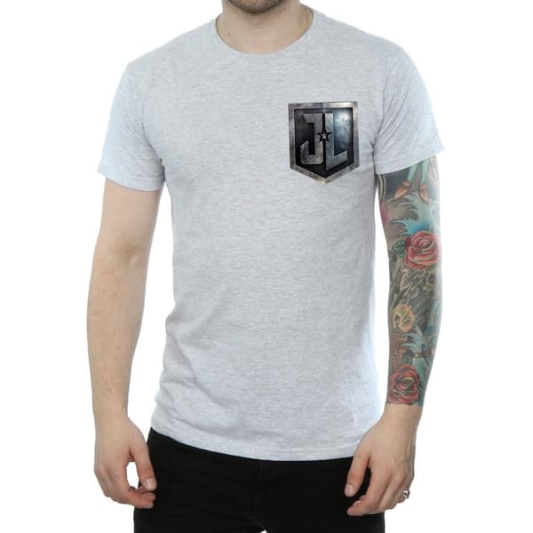 DC Comics Mens Justice League Movie Shield Faux Pocket T-Shirt
