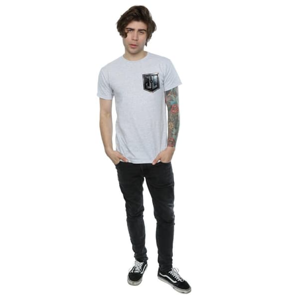 DC Comics Mens Justice League Movie Shield Faux Pocket T-Shirt