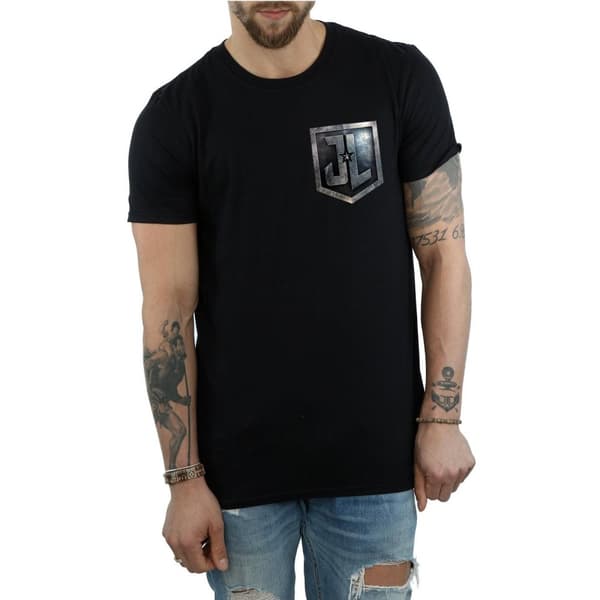 DC Comics Mens Justice League Movie Shield Faux Pocket T-Shirt