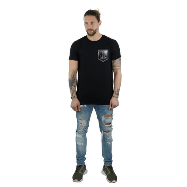 DC Comics Mens Justice League Movie Shield Faux Pocket T-Shirt