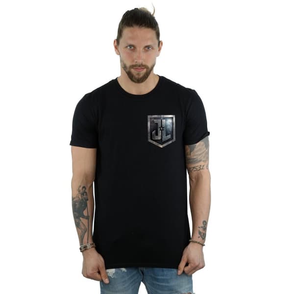 DC Comics Mens Justice League Movie Shield Faux Pocket T-Shirt