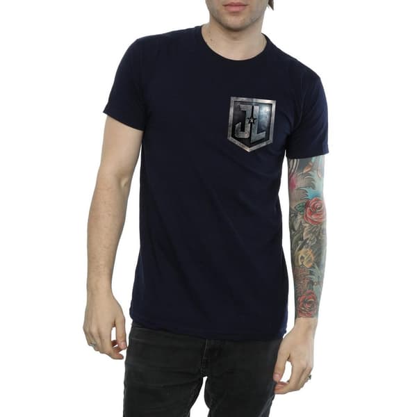 DC Comics Mens Justice League Movie Shield Faux Pocket T-Shirt