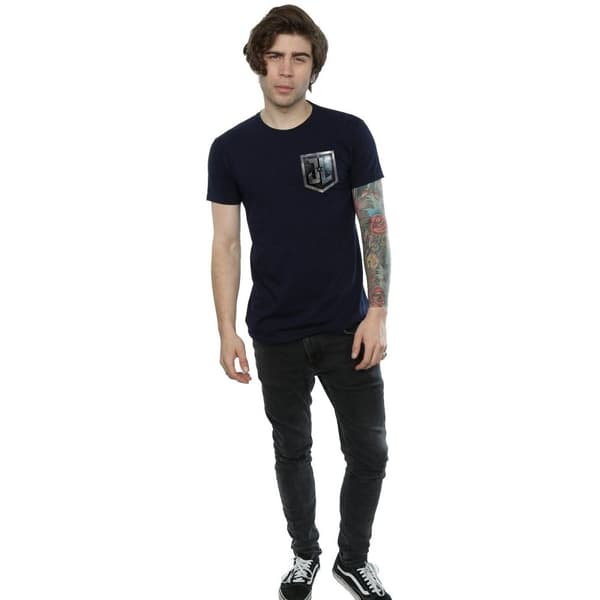 DC Comics Mens Justice League Movie Shield Faux Pocket T-Shirt