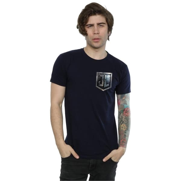 DC Comics Mens Justice League Movie Shield Faux Pocket T-Shirt