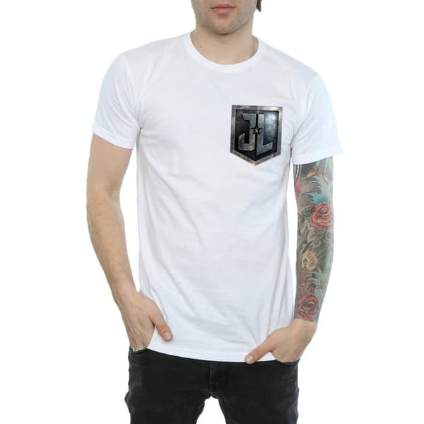 DC Comics Mens Justice League Movie Shield Faux Pocket T-Shirt