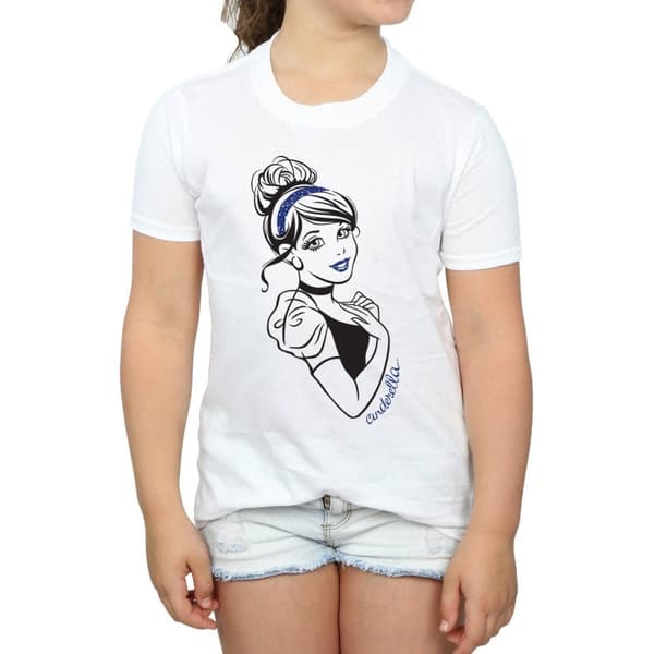 Disney Princess Girls Cinderella Glitter Cotton T-Shirt
