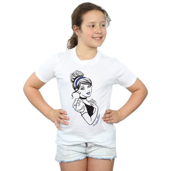Disney Princess Girls Cinderella Glitter Cotton T-Shirt