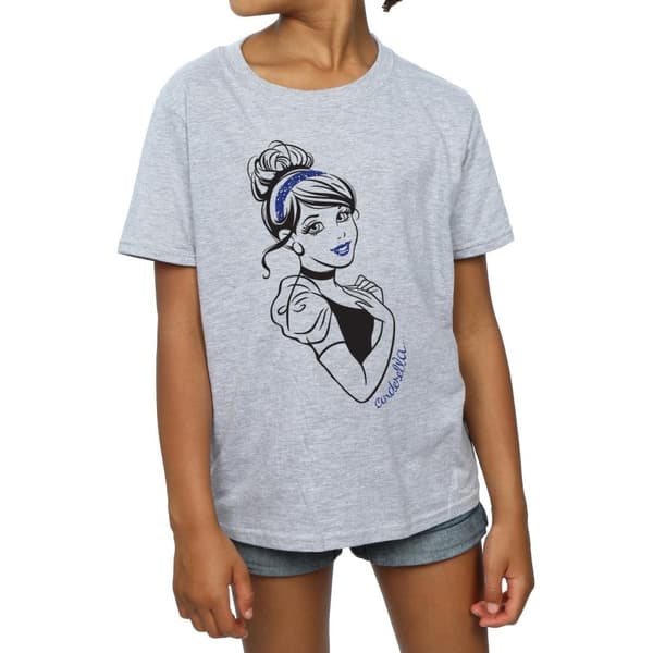 Disney Princess Girls Cinderella Glitter Cotton T-Shirt