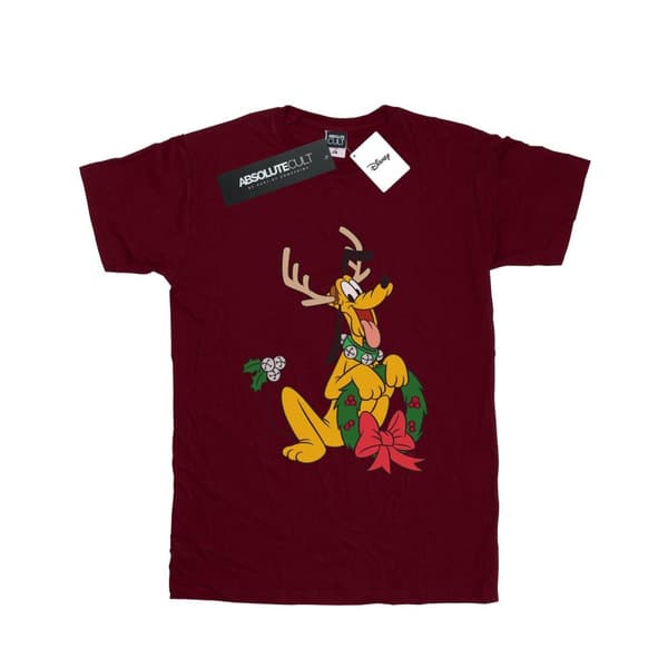 Disney Womens/Ladies Pluto Christmas Reindeer Cotton Boyfriend T-Shirt