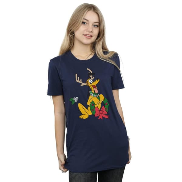 Disney Womens/Ladies Pluto Christmas Reindeer Cotton Boyfriend T-Shirt