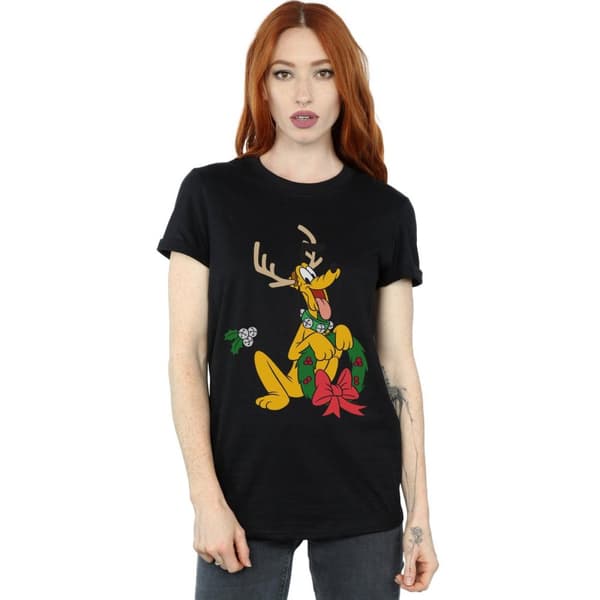 Disney Womens/Ladies Pluto Christmas Reindeer Cotton Boyfriend T-Shirt
