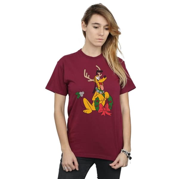 Disney Womens/Ladies Pluto Christmas Reindeer Cotton Boyfriend T-Shirt