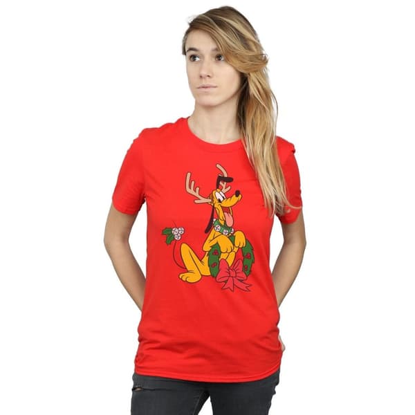 Disney Womens/Ladies Pluto Christmas Reindeer Cotton Boyfriend T-Shirt