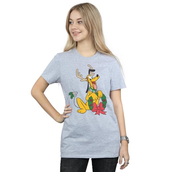 Disney Womens/Ladies Pluto Christmas Reindeer Cotton Boyfriend T-Shirt