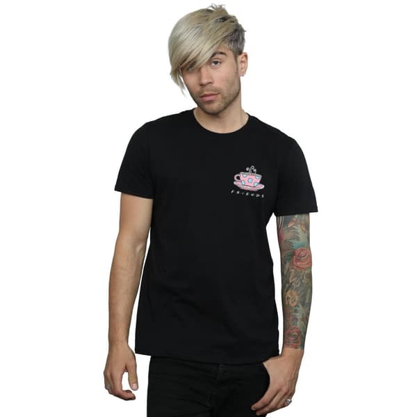 Friends Mens Coffee Cup Breast Print T-Shirt