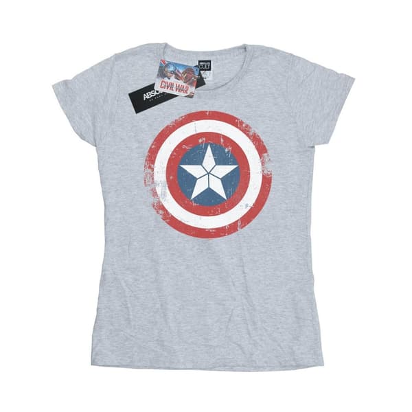 Marvel Womens/Ladies Captain America Civil War Distressed Shield Cotton T-Shirt