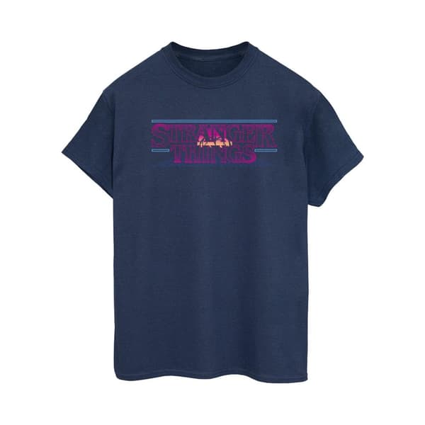 Netflix Dam/kvinnor Stranger Things Retro Title Boyfriend T-shirt i bomull