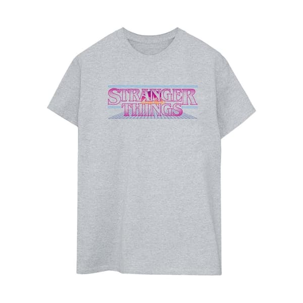 Netflix Dam/kvinnor Stranger Things Retro Title Boyfriend T-shirt i bomull