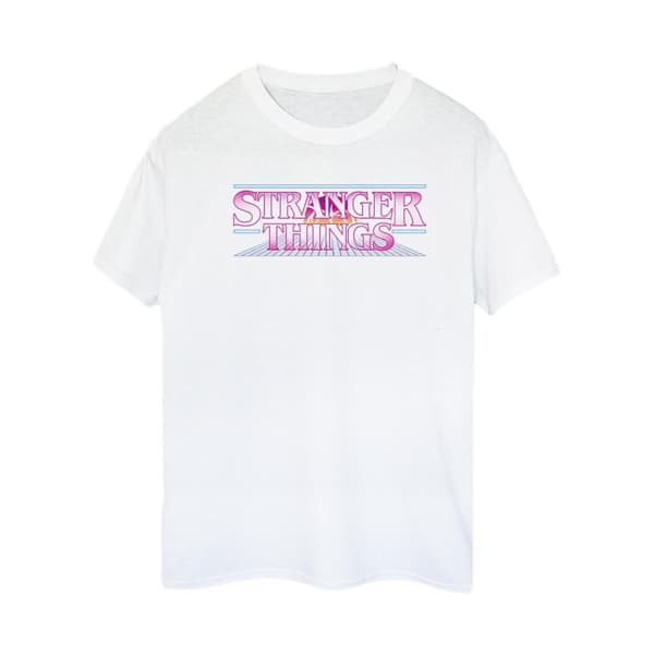 Netflix Dam/kvinnor Stranger Things Retro Title Boyfriend T-shirt i bomull