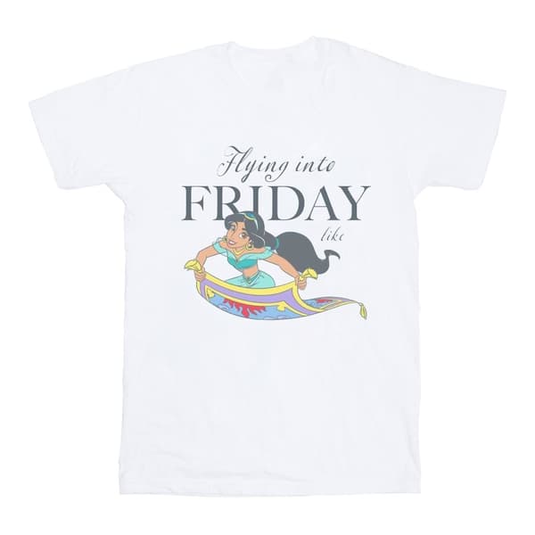 Disney Womens/Ladies Princess Jasmine Flying Into Friday Like Cotton Boyfriend T-Shirt White XXL