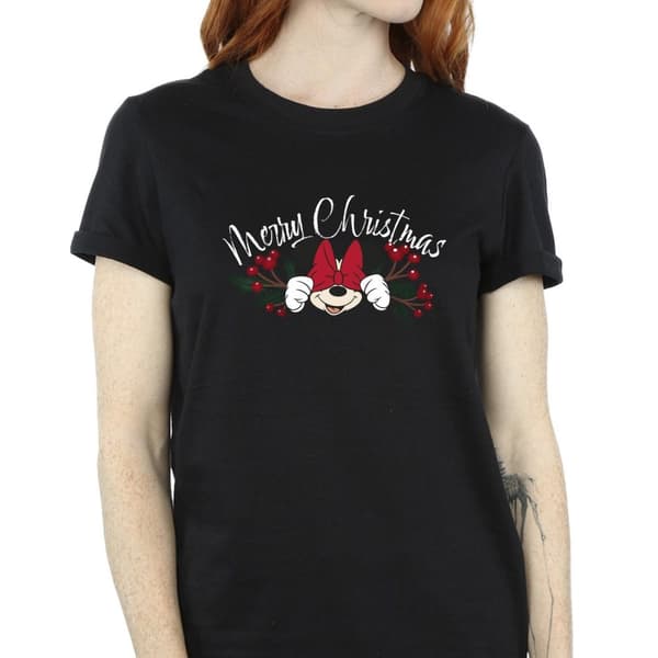 Disney Womens/Ladies Minnie Mouse Christmas Holly Cotton Boyfriend T-Shirt