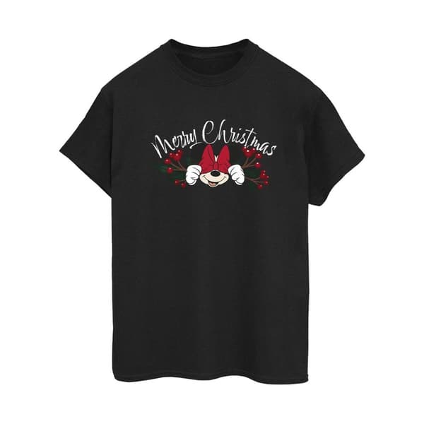Disney Womens/Ladies Minnie Mouse Christmas Holly Cotton Boyfriend T-Shirt