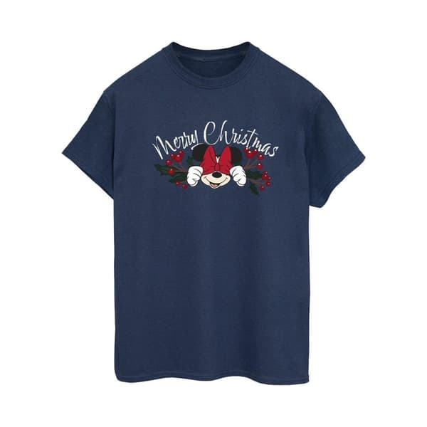 Disney Womens/Ladies Minnie Mouse Christmas Holly Cotton Boyfriend T-Shirt