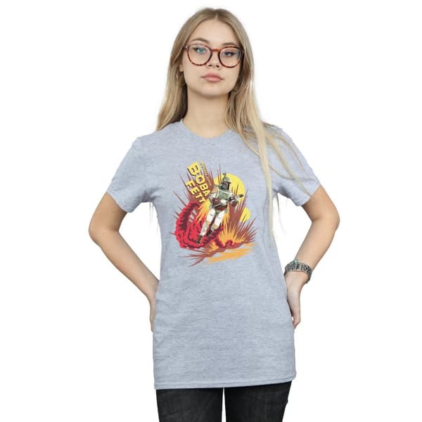 Star Wars Womens/Ladies Boba Fett Rocket Powered Cotton Boyfriend T-Shirt