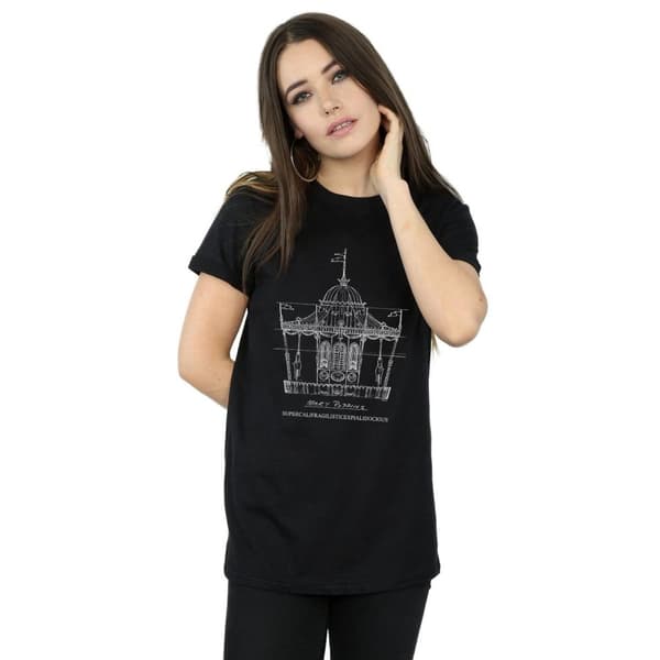 Disney Dam/Lady Mary Poppins Carousel Sketch Boyfriend T-shirt i bomull