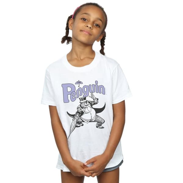 DC Comics Girls Penguin Mono Action Pose Cotton T-Shirt