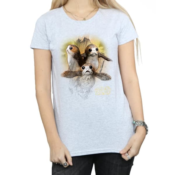 Star Wars Dam/Tjej The Last Jedi Porgs T-shirt i borstad bomull
