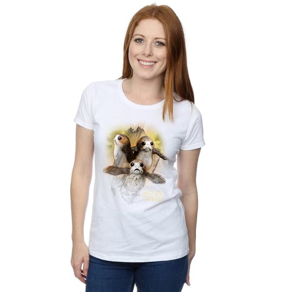 Star Wars Dam/Tjej The Last Jedi Porgs T-shirt i borstad bomull