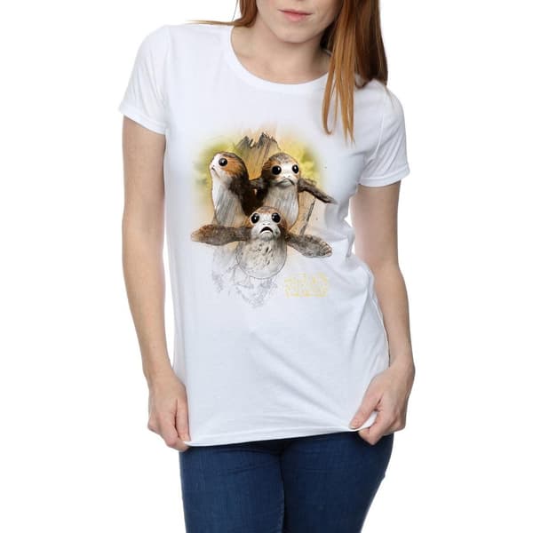 Star Wars Dam/Tjej The Last Jedi Porgs T-shirt i borstad bomull