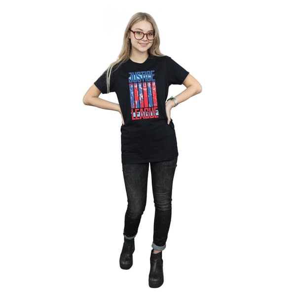 DC Comics Dam/Tjej Justice League Movie Team Flag Bomull Boyfriend T-shirt