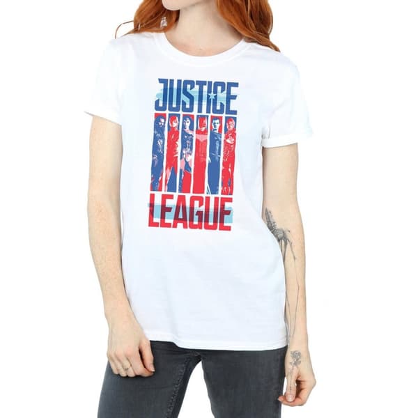 DC Comics Dam/Tjej Justice League Movie Team Flag Bomull Boyfriend T-shirt