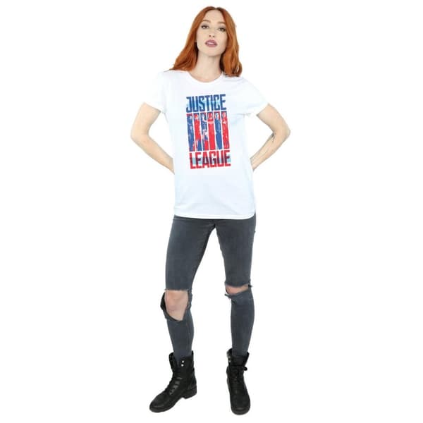 DC Comics Dam/Tjej Justice League Movie Team Flag Bomull Boyfriend T-shirt