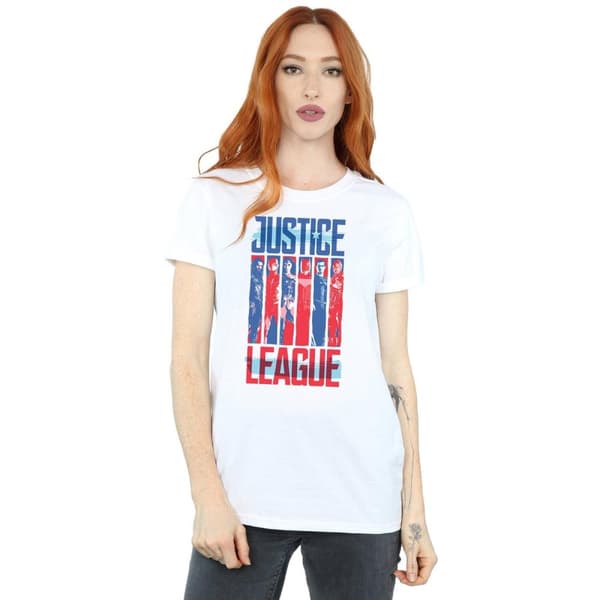 DC Comics Dam/Tjej Justice League Movie Team Flag Bomull Boyfriend T-shirt