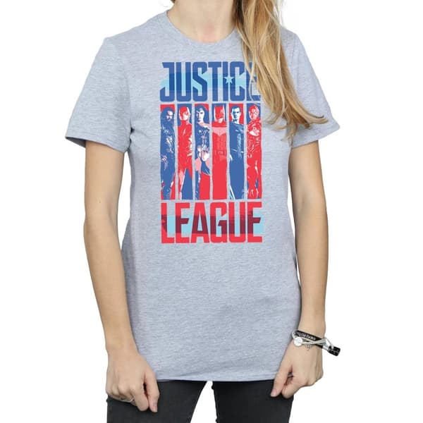 DC Comics Dam/Tjej Justice League Movie Team Flag Bomull Boyfriend T-shirt