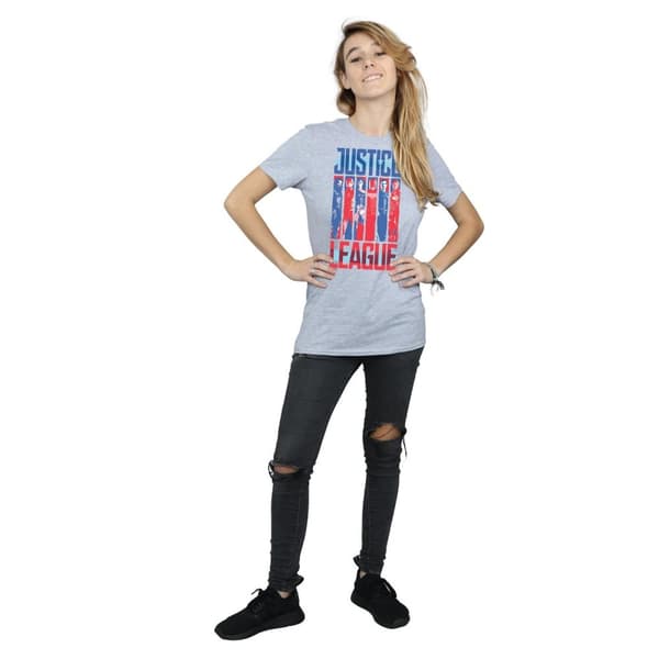DC Comics Dam/Tjej Justice League Movie Team Flag Bomull Boyfriend T-shirt
