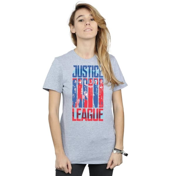 DC Comics Dam/Tjej Justice League Movie Team Flag Bomull Boyfriend T-shirt