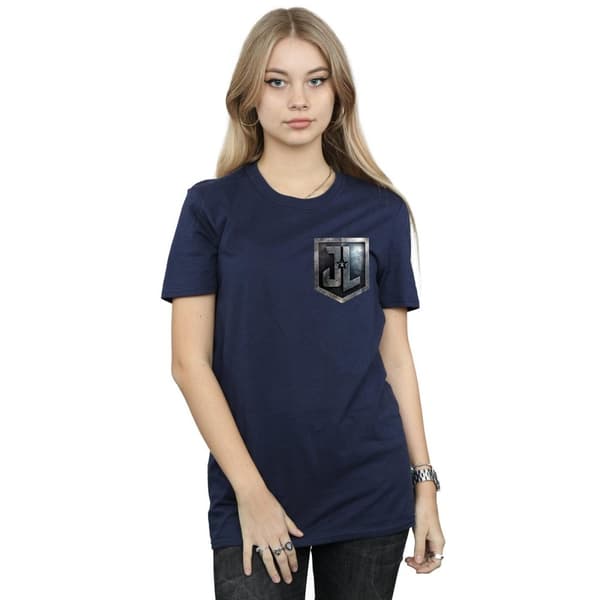 DC Comics Womens/Ladies Justice League Movie Shield Faux Pocket Cotton Boyfriend T-Shirt