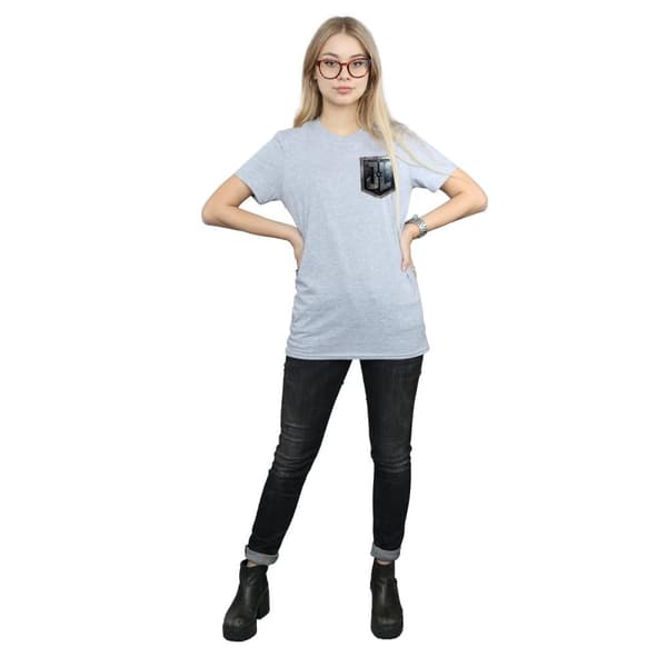 DC Comics Womens/Ladies Justice League Movie Shield Faux Pocket Cotton Boyfriend T-Shirt